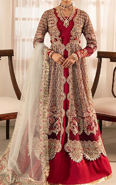 Maryam Hussain Red Net Suit | Pakistani Embroidered Chiffon Dresses USA- Image 1