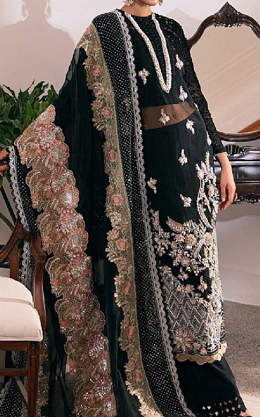 Maryam Hussain Black Net Suit | Pakistani Embroidered Chiffon Dresses USA- Image 2