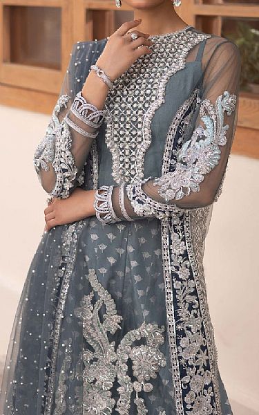 Maryam Hussain Cadet Grey Net Suit | Pakistani Embroidered Chiffon Dresses USA- Image 2