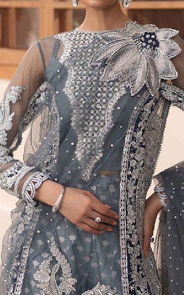 Maryam Hussain Cadet Grey Net Suit | Pakistani Embroidered Chiffon Dresses USA- Image 3