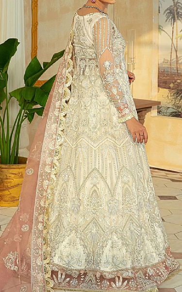 Maryam Hussain Off-white Net Suit | Pakistani Embroidered Chiffon Dresses- Image 2