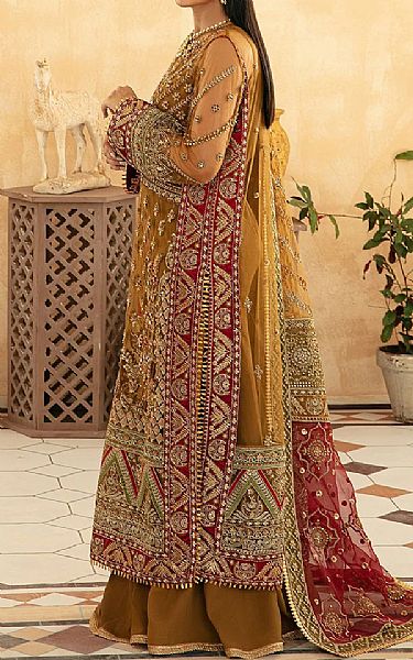 Maryam Hussain Bronze Net Suit | Pakistani Embroidered Chiffon Dresses- Image 2