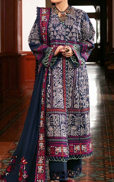 Maryam Hussain Navy Blue Khaddar Suit | Pakistani Winter Dresses in USA- Image 1