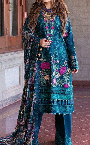 Maryam Hussain Denim Blue Khaddar Suit | Pakistani Winter Dresses in USA- Image 1