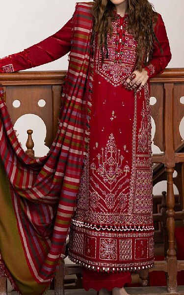 Maryam Hussain Dark Red Khaddar Suit | Pakistani Winter Dresses in USA- Image 1
