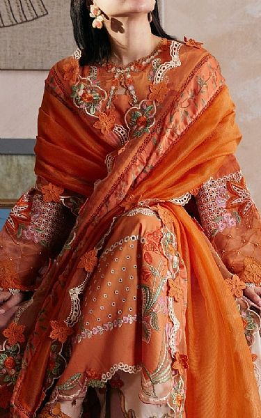 Maryam Hussain Bright Orange Lawn Suit | Pakistani Lawn Dress in USA- Image 2