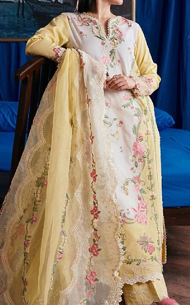 Maryam Hussain Off White/Pale Yellow Lawn Suit | Pakistani Lawn Dress in USA- Image 2