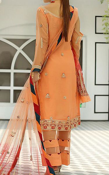 Maryams Atomic Tangerine Chiffon Suit | Pakistani Dresses in USA- Image 2