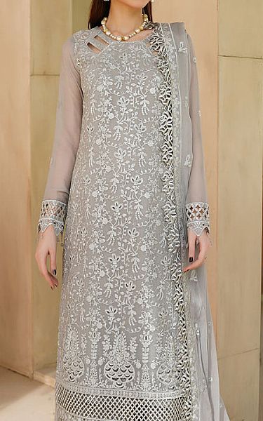 Maryams Grey Chiffon Suit | Pakistani Embroidered Chiffon Dresses USA- Image 2