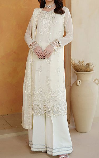 Maryams White Chiffon Suit | Pakistani Embroidered Chiffon Dresses USA- Image 1