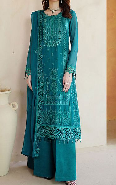 Maryams Teal Chiffon Suit | Pakistani Embroidered Chiffon Dresses USA- Image 1