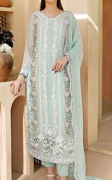 Maryams Light Turquoise Chiffon Suit | Pakistani Embroidered Chiffon Dresses USA- Image 1