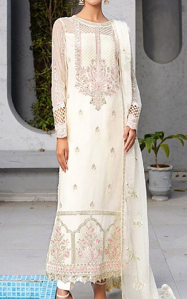 Maryams Off White Chiffon Suit | Pakistani Embroidered Chiffon Dresses USA- Image 1