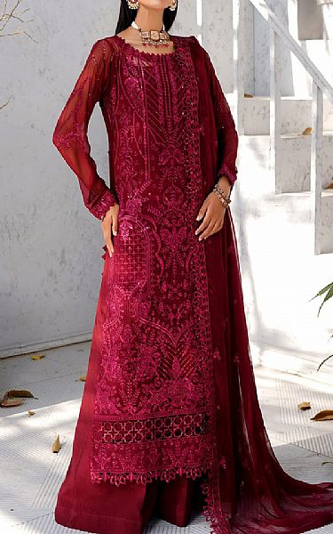 Maryams Vivid Burgundy Chiffon Suit | Pakistani Embroidered Chiffon Dresses USA- Image 1