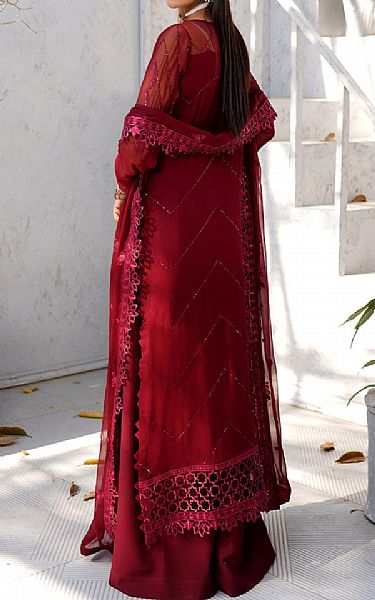 Maryams Vivid Burgundy Chiffon Suit | Pakistani Embroidered Chiffon Dresses USA- Image 2