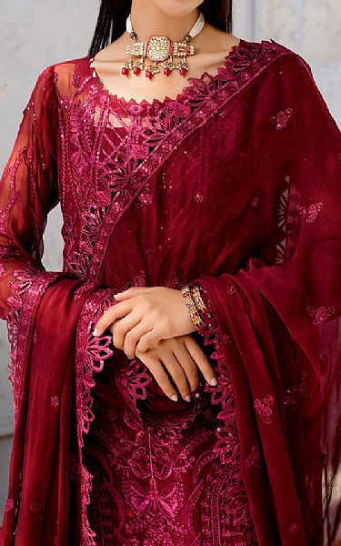 Maryams Vivid Burgundy Chiffon Suit | Pakistani Embroidered Chiffon Dresses USA- Image 3