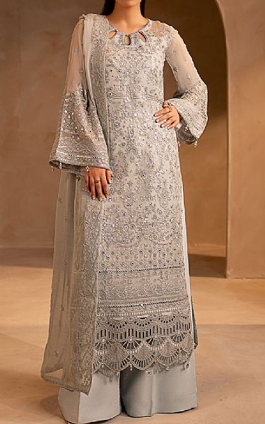 Maryams Grey Chiffon Suit | Pakistani Embroidered Chiffon Dresses USA- Image 1