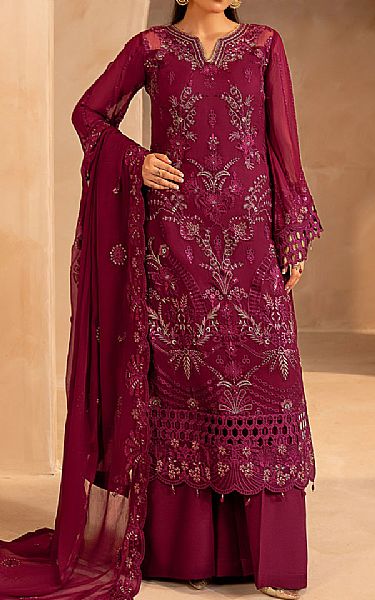 Maryams Magenta Chiffon Suit | Pakistani Embroidered Chiffon Dresses USA- Image 1