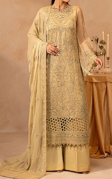 Maryams Sand Gold Chiffon Suit | Pakistani Embroidered Chiffon Dresses USA- Image 1