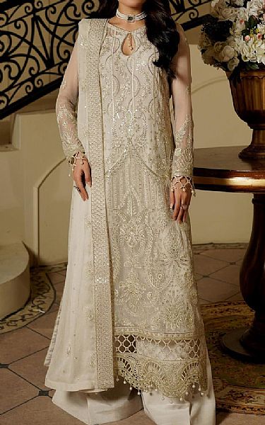 Maryams Off White Chiffon Suit | Pakistani Embroidered Chiffon Dresses USA- Image 1