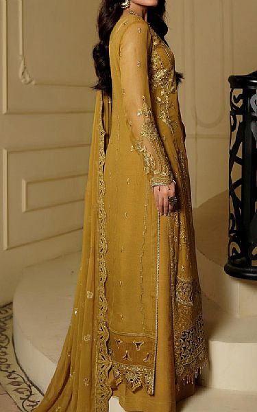 Maryams Gold Chiffon Suit | Pakistani Embroidered Chiffon Dresses USA- Image 2