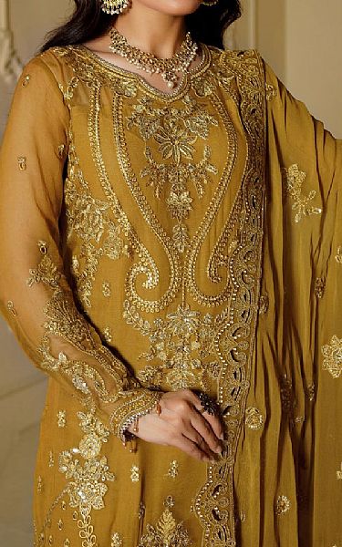 Maryams Gold Chiffon Suit | Pakistani Embroidered Chiffon Dresses USA- Image 3