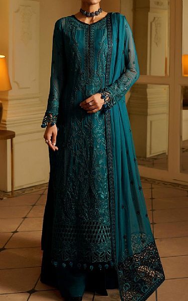 Maryams Teal Chiffon Suit | Pakistani Embroidered Chiffon Dresses USA- Image 1