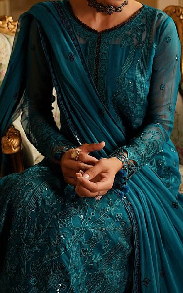 Maryams Teal Chiffon Suit | Pakistani Embroidered Chiffon Dresses USA- Image 3