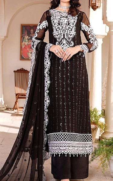 Maryams Black Chiffon Suit | Pakistani Embroidered Chiffon Dresses- Image 1
