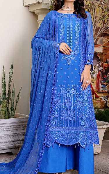Maryams Royal Blue Chiffon Suit | Pakistani Embroidered Chiffon Dresses- Image 1