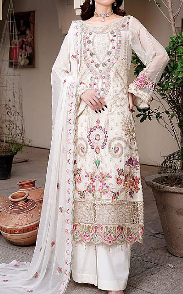 Maryams White Chiffon Suit | Pakistani Embroidered Chiffon Dresses- Image 1
