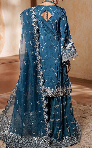 Maryams Navy Blue Silk Suit | Pakistani Embroidered Chiffon Dresses USA- Image 2