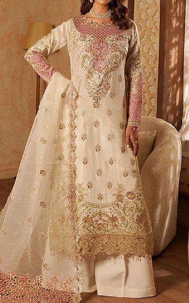 Maryams Ivory Silk Suit | Pakistani Embroidered Chiffon Dresses USA- Image 1