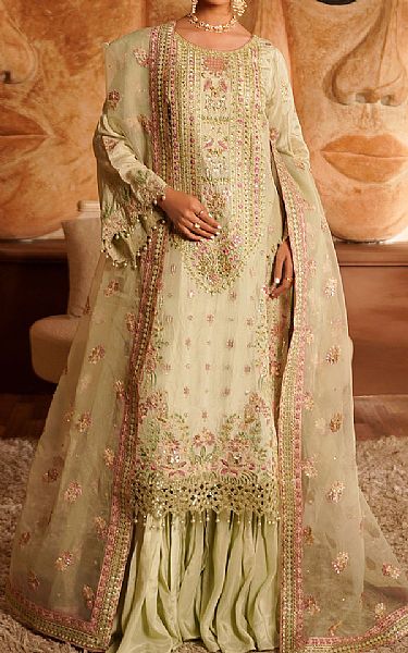 Maryams Light Green Silk Suit | Pakistani Embroidered Chiffon Dresses USA- Image 1