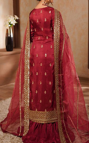 Maryams Crimson Silk Suit | Pakistani Embroidered Chiffon Dresses USA- Image 2