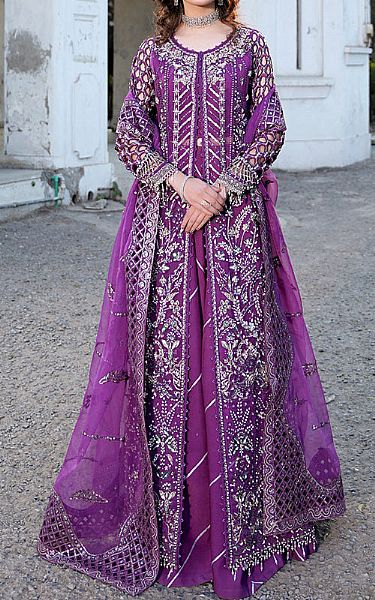 Maryams Purple Organza Suit | Pakistani Embroidered Chiffon Dresses USA- Image 1