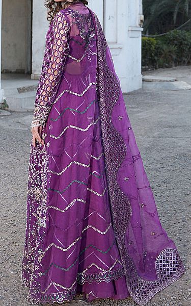 Maryams Purple Organza Suit | Pakistani Embroidered Chiffon Dresses USA- Image 2