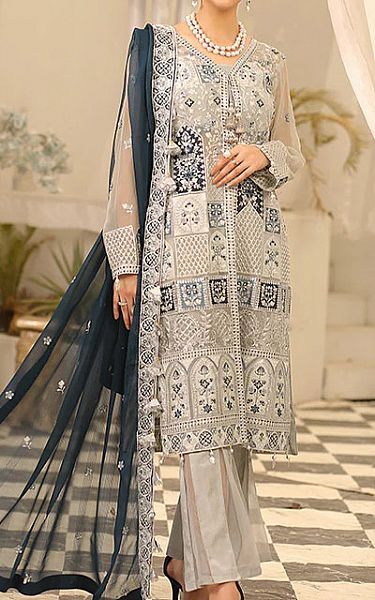 Maryams Silver/Grey Chiffon Suit | Pakistani Dresses in USA- Image 1