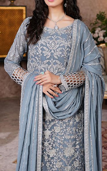 Maryams Cadet Grey Chiffon Suit | Pakistani Embroidered Chiffon Dresses USA- Image 2