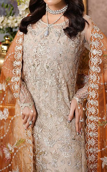 Maryams Ivory/Orange Net Suit | Pakistani Embroidered Chiffon Dresses USA- Image 2