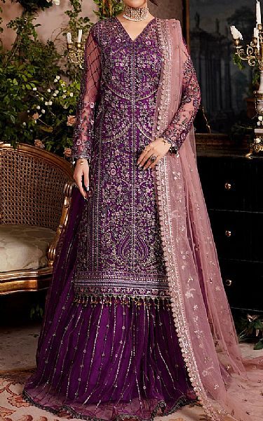 Maryams Purple Net Suit | Pakistani Embroidered Chiffon Dresses USA- Image 1