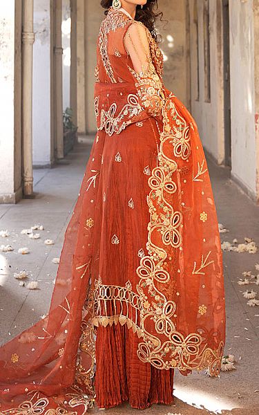 Maryams Bright Orange Organza Suit | Pakistani Embroidered Chiffon Dresses USA- Image 2