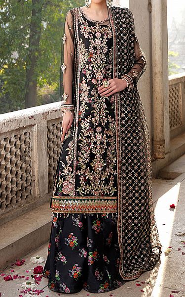 Maryams Black Organza Suit | Pakistani Embroidered Chiffon Dresses USA- Image 1