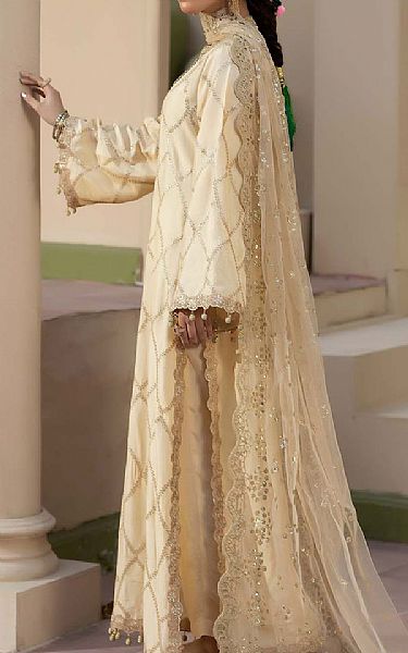 Maryams Ivory Silk Suit | Pakistani Embroidered Chiffon Dresses USA- Image 2