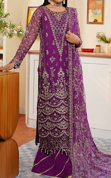 Maryams Plum Organza Suit | Pakistani Embroidered Chiffon Dresses USA- Image 1
