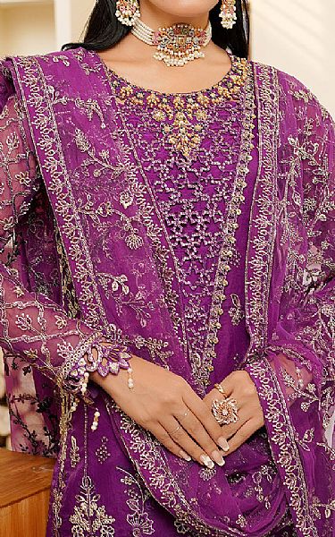 Maryams Plum Organza Suit | Pakistani Embroidered Chiffon Dresses USA- Image 3