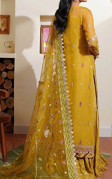 Maryams Satin Sheen Gold Organza Suit | Pakistani Embroidered Chiffon Dresses USA- Image 2