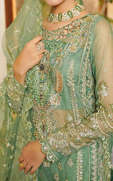 Maryams Slate Green Organza Suit | Pakistani Embroidered Chiffon Dresses USA- Image 3