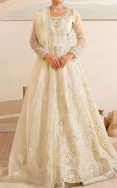 Maryams Off White Organza Suit | Pakistani Embroidered Chiffon Dresses USA- Image 1