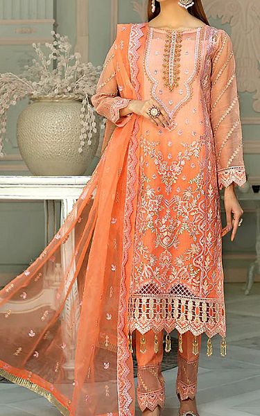 Maryams Coral Organza Suit | Pakistani Dresses in USA- Image 1